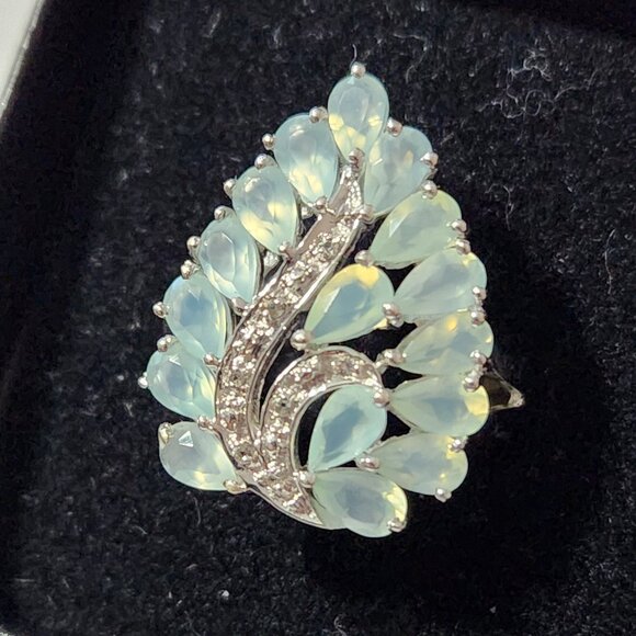 Retired 925 Cluster Teardrop Blue Leaf Aquamarine & White Zircon Size 7 Ring - Picture 14 of 16